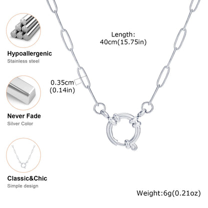 Vnox 2 Color Rectangular Chain 40cm Necklaces For Women, Stainless Steel Round Buckle Pendant, Metal Choker Neck Jewelry Gifts