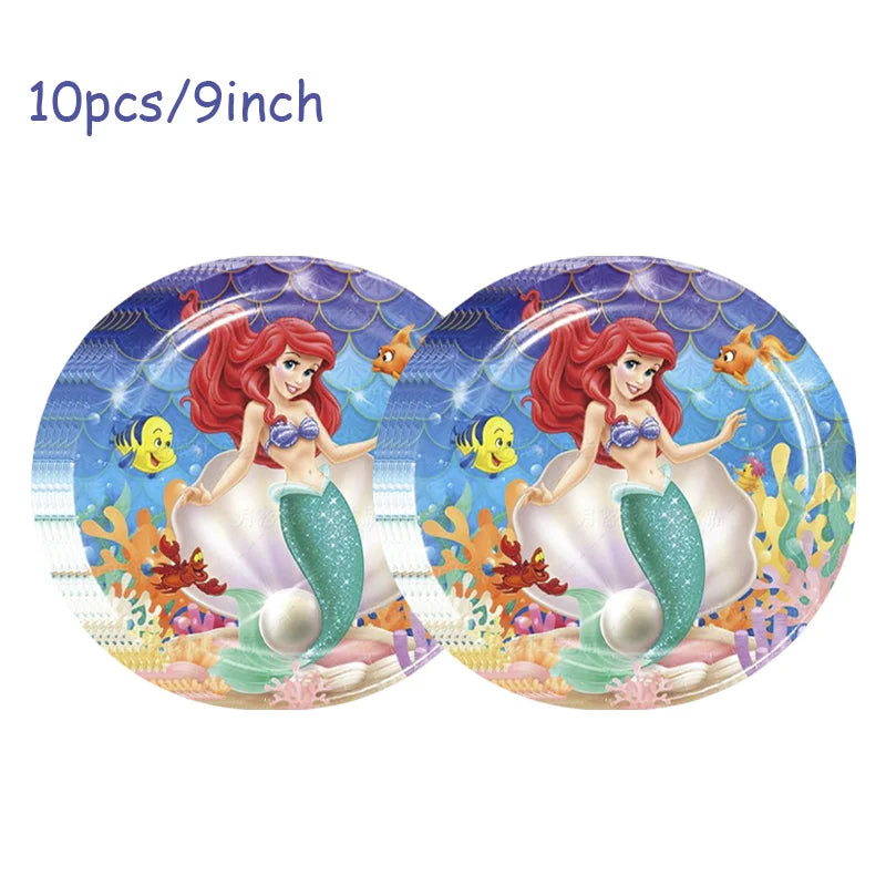 The Little Mermaid Birthday Party Decoration Princess Ariel Paper Napkin Plate Cup Tablecloth Balloons Kids Baby Shower Supplies