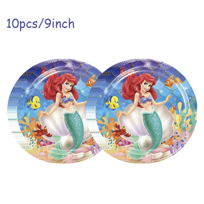 The Little Mermaid Birthday Party Decoration Princess Ariel Paper Napkin Plate Cup Tablecloth Balloons Kids Baby Shower Supplies