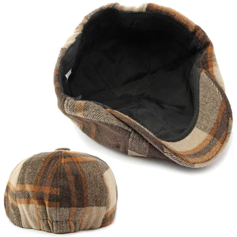British Tweed Flat Cap for Men Retro Herringbone Newsboy Cap Octagonal Hat Women Autumn Winter Detective Cabbie Beret Hat Autumn