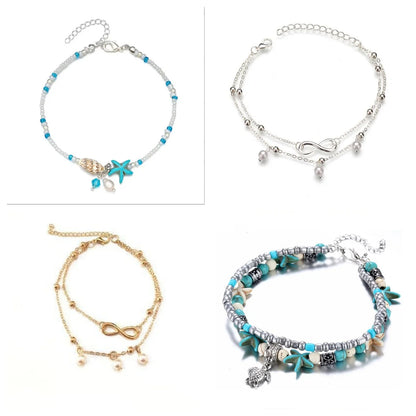 Love Personality Double Simple Bohemian Layered Heart Anklet Summer Beach Anklets On Foot Ankle Bracelets For Women Leg Chain