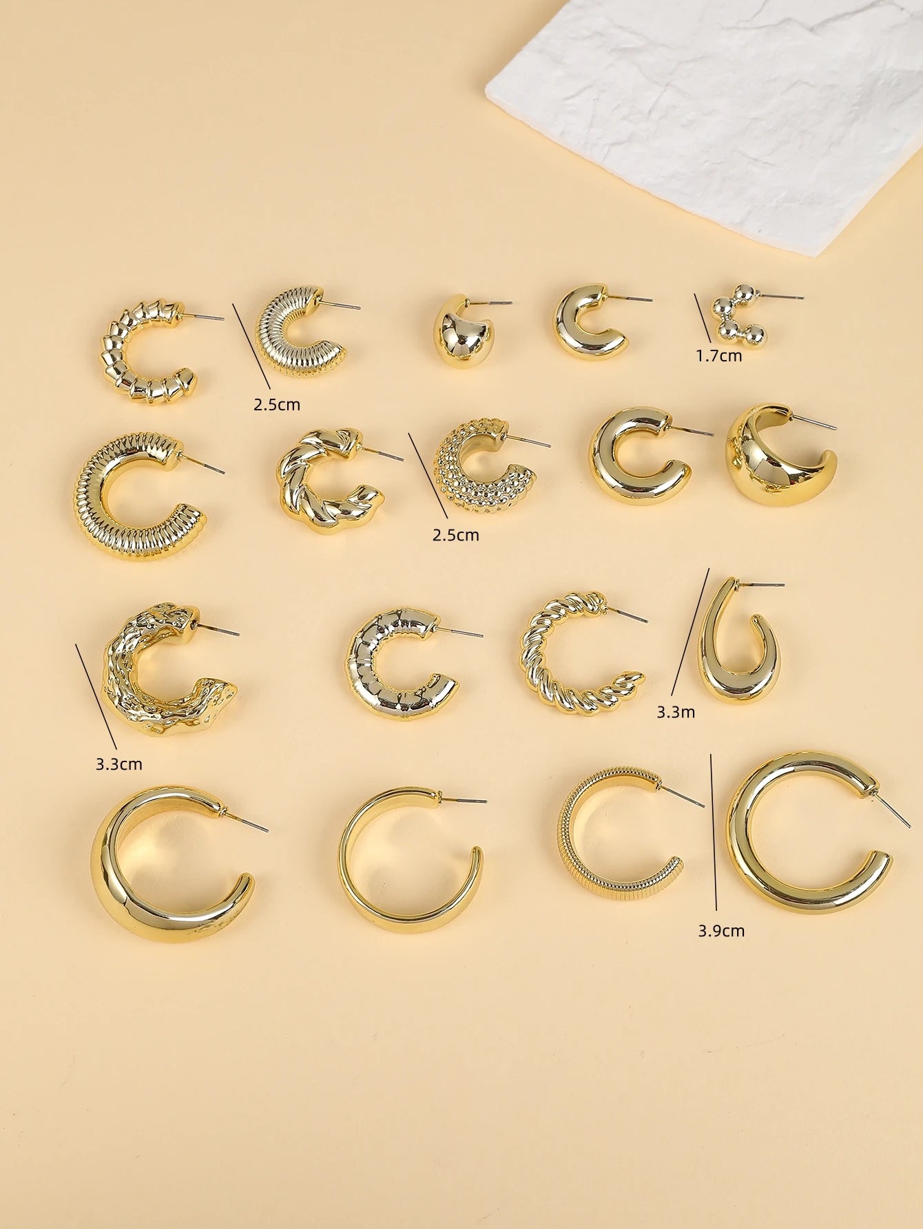 6-18pairs Fashionable Glossy Gold Spray-Coated ABS Earrings,Skin-Friendly,Minimalist Geometric Earrings for Ladies'All-Day Wear