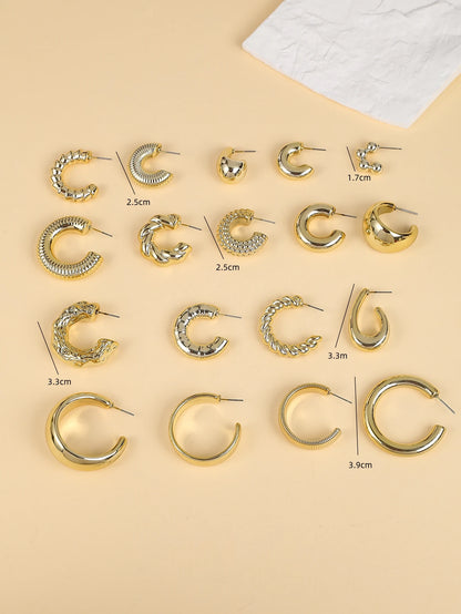 6-18pairs Fashionable Glossy Gold Spray-Coated ABS Earrings,Skin-Friendly,Minimalist Geometric Earrings for Ladies'All-Day Wear