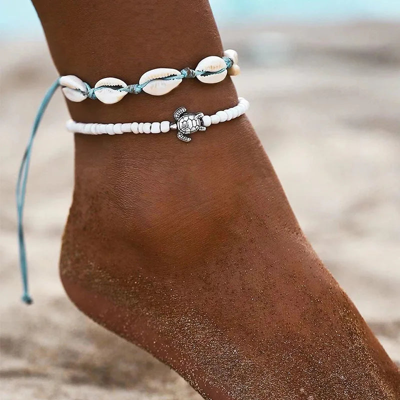 Love Personality Double Simple Bohemian Layered Heart Anklet Summer Beach Anklets On Foot Ankle Bracelets For Women Leg Chain