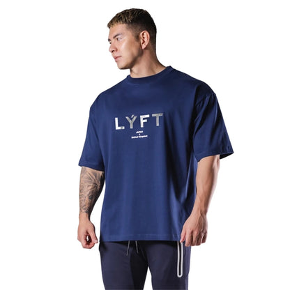 LYFT New Gym Short Sleeve Mens T Shirt Loose Fitness Muscle Men Tee Breathable Sports Training Shirts Casual Crew Neck Men's Top