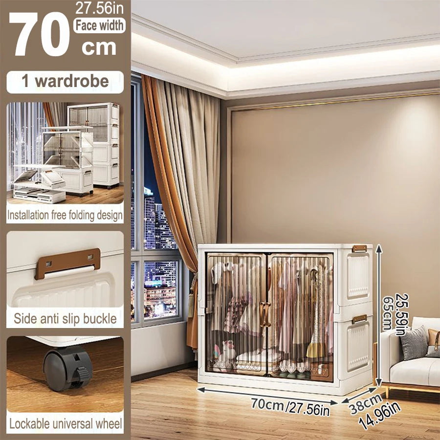 70/80cm Length Multifunction Folding Locker Large Capacity Dustproof Wardrobe Sundries Cabinet Closet Organizer