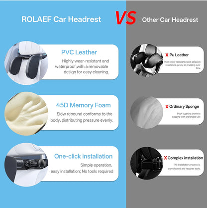 Ergonomic Car Side Sleep Pillow, Durable PVC Leather Memory Foam Headrest Pillow, All-Season Comfort Pillow for Travel Napping R