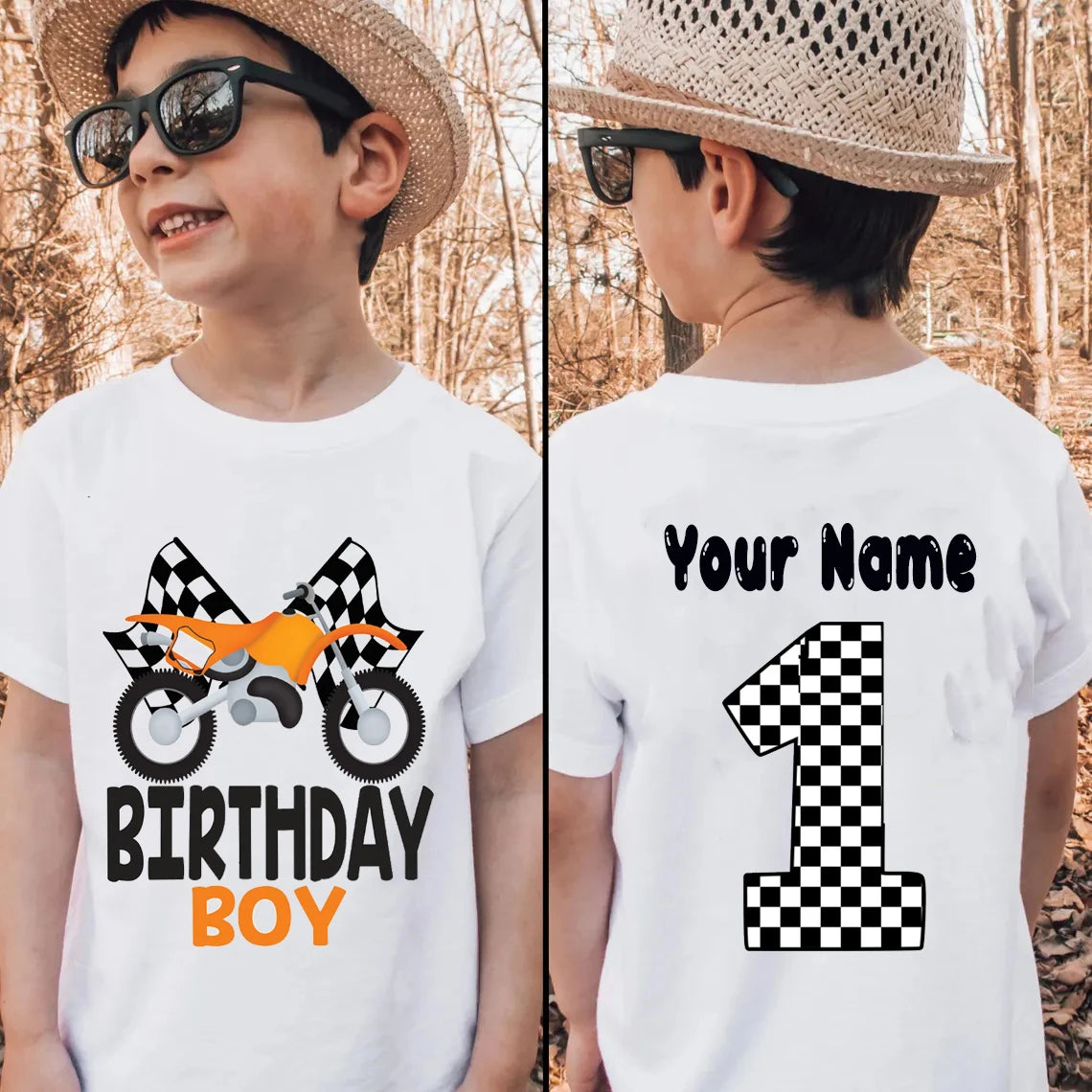 Personalized Name Boys Tshirt Motorcycle Birthday Tshirt1-9year Kids Tshirt Birthday Party Gift Fron/ Back Print Patterns Tshirt