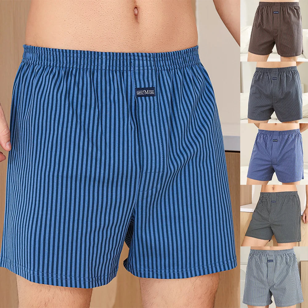 Plus Size Aro Pants Men's Pure Cotton Stripe Underwear Youth High Waist Loose Flat Corner Pants Breathable Casual Trousers M-3XL
