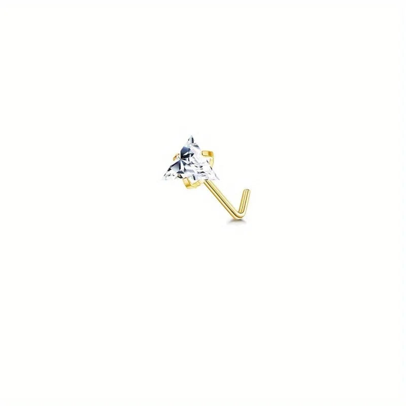 Drperfect 1Pc 22G Nose Studs L Shaped Nose Rings Studs for Women Opal CZ Heart Butterfly Nose Piercing Jewelry