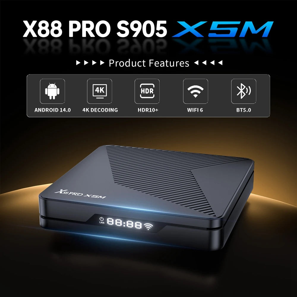 TV BOX X88 PRO X5M Android 14 Amlogic S905X5M Quad Core 4K LAN 1000M Dual Wifi6 BT 5.0 Voice Remote Media Player Set Top Box