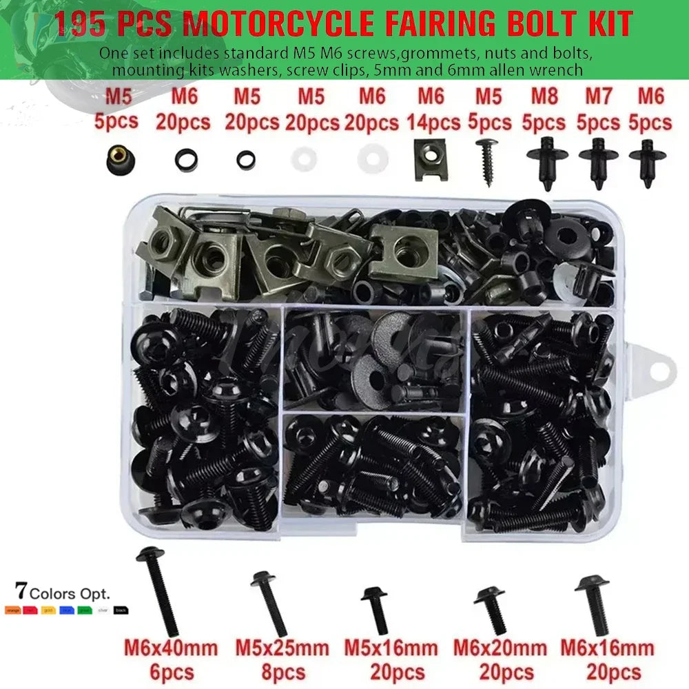 195Pcs Motorcycle Accessories Aluminum Fairing Bolt Screws Kit Nut Clips For Yamaha TMAX500 TMAX530 TMAX560 TMAX 500 530 560