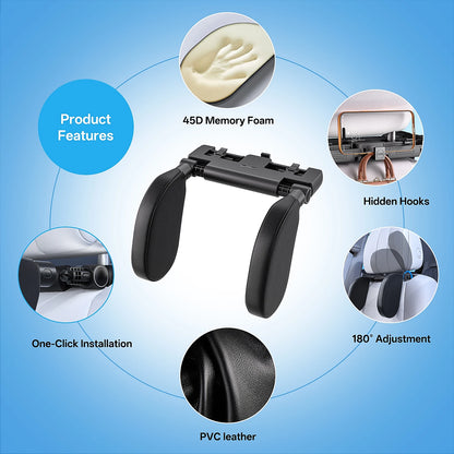Ergonomic Car Side Sleep Pillow, Durable PVC Leather Memory Foam Headrest Pillow, All-Season Comfort Pillow for Travel Napping R