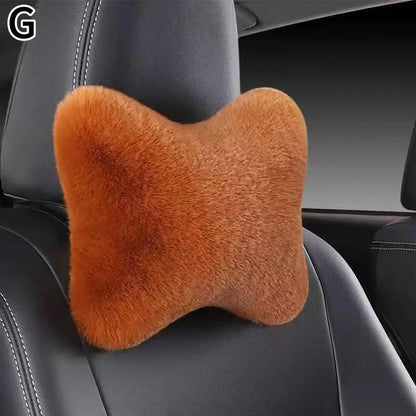 Winter Car Seat Neck Rest Pillow Plush Car Headrest Plush Cushion Warmth And Comfort Universal Lumbar Pillow Support Accessories