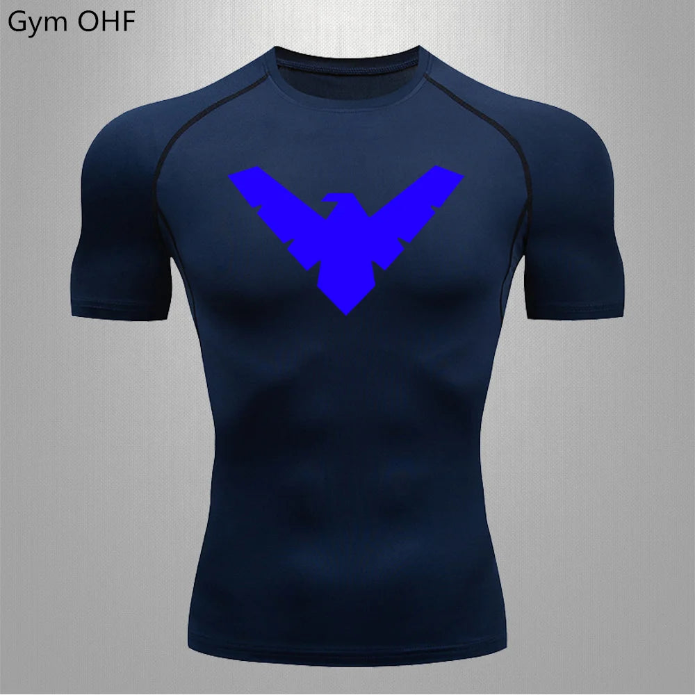 Compression Nightwing Print Tops For Men T Shirt Rashguard Jiu Jitsu Gym Fitness Running Train   ing Shirts Jersey Short Sleeved