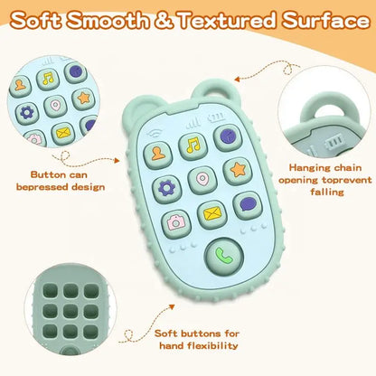 Baby Soft Silicone Phone Remote Control Teether Toy BPA Free Bear Shaped Nursing Teething Toys for Toddler Sensory Development