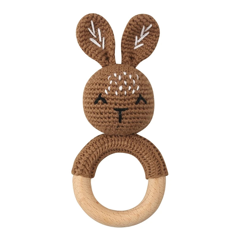 Bunny Baby Wooden Teether Crochet Giraffe Rattle Toy BPA Free Wood Rodent Rattle Baby Mobile Gym Custom logo Educational