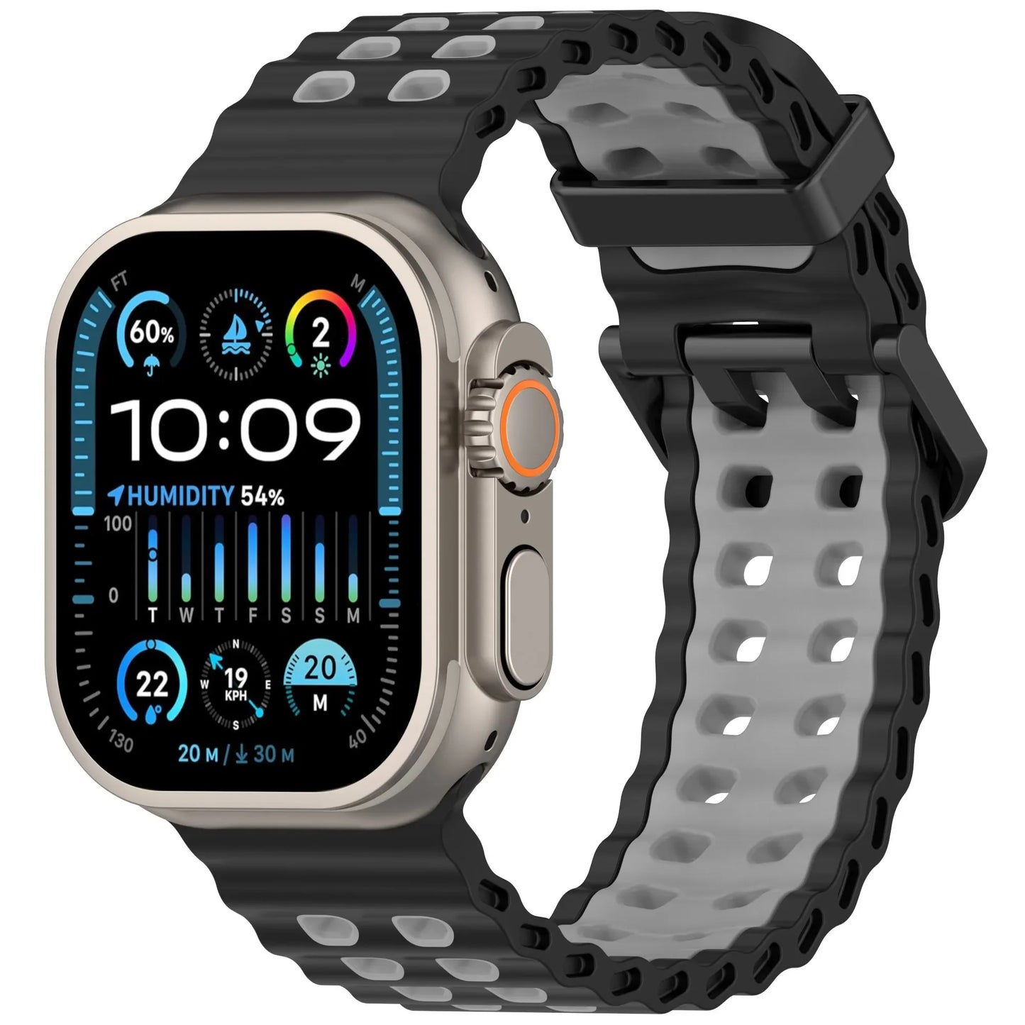 Two-Tone Ocean Silicone Strap for Apple Watch Ultra/2 49mm Sports Comfortable Lightweight Band iWatch 10 9 8 7 6 5 4 SE Bracelet