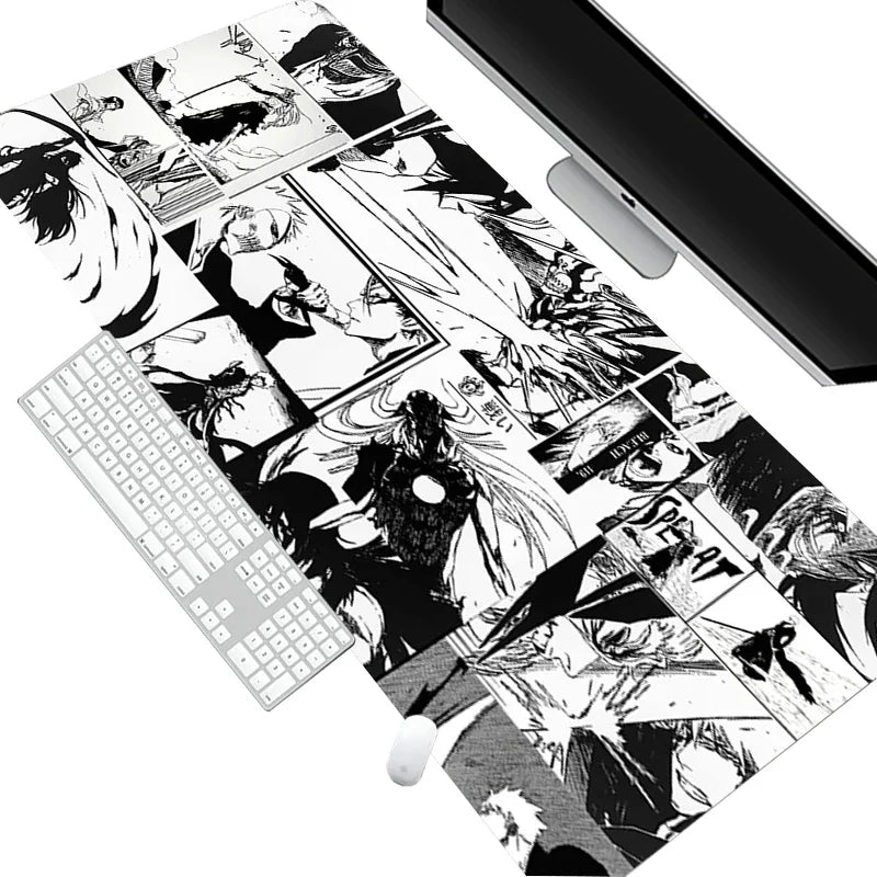 White Mouse Pad Anime Large Mousepad Bleach Manga Panel Laptop Office Shounen Rubber Soft Table Mat Pc Gaming Non-Slip Carpet