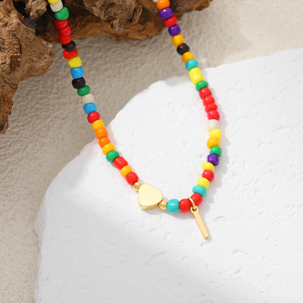 Colorful 26 Initial Letter Necklace Wedding for Women Adjustable Fashion Heart Beads Clavicle Chain Necklaces Christmas Jewelry