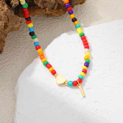 Colorful 26 Initial Letter Necklace Wedding for Women Adjustable Fashion Heart Beads Clavicle Chain Necklaces Christmas Jewelry
