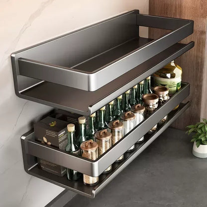 Multifunctional Item Shelf Hooks Metal Wall-Mounted Spice Rack Condiment Storage Organizer Rack Organizer Kitchen Accessories
