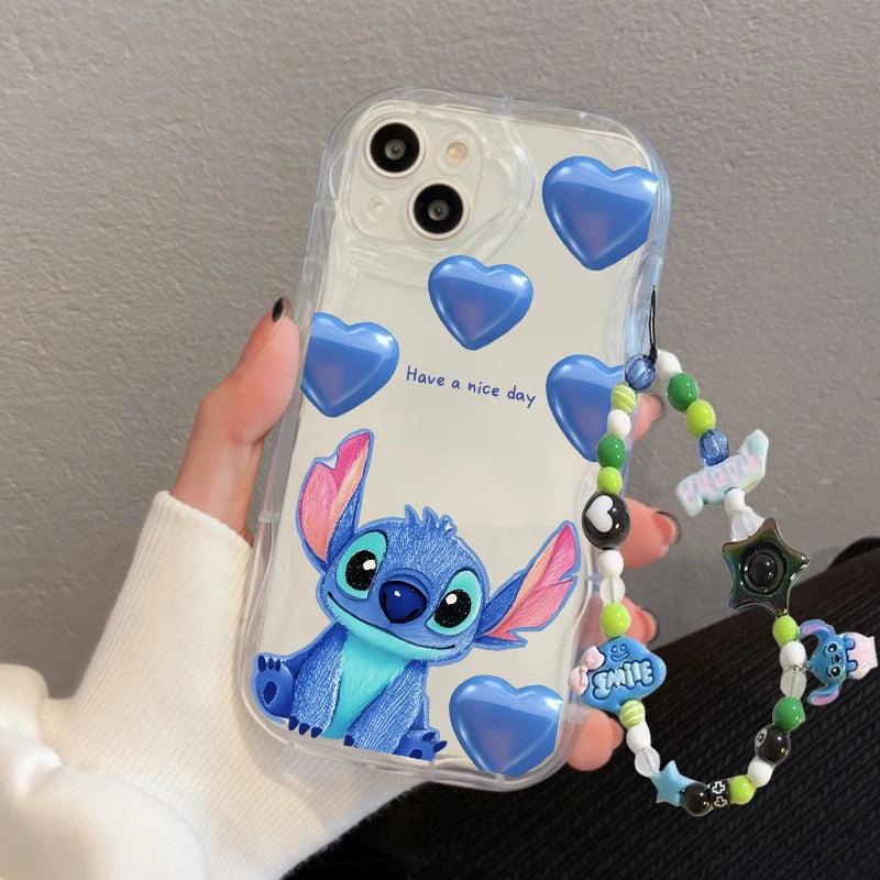 Cute Y2K Stitch with Strap Lanyard Chain Case for Iphone 6 6S 7 8 Plus SE 2022 11 12 13 Pro X XR XS Max 13 Pro Max Fashion Cover