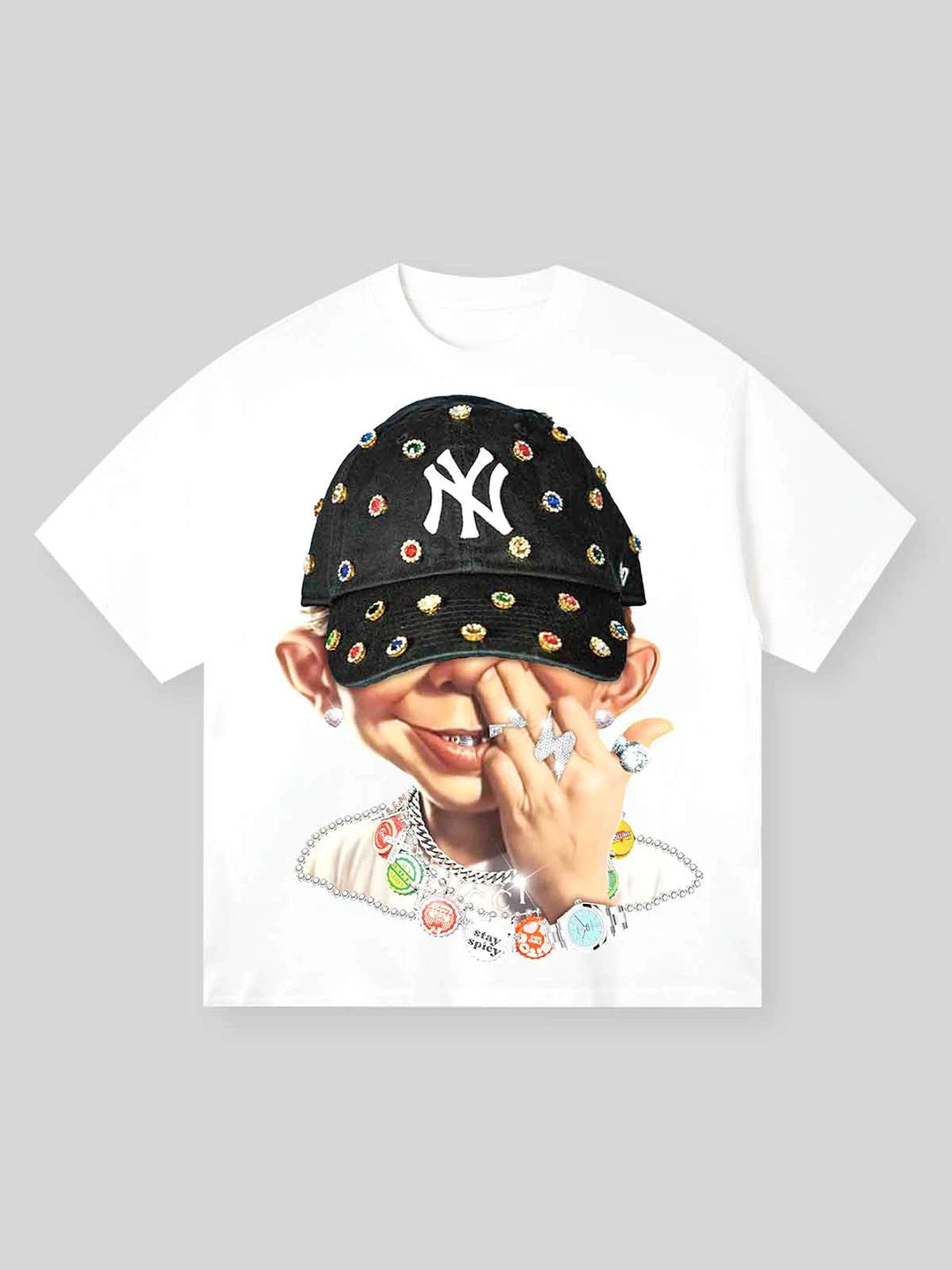 Personality Hip Hop Funny Face Pattern Printed T-Shirt Cotton Short Sleeved T-shirt Men Women Casual Streetwear Round Neck Tops