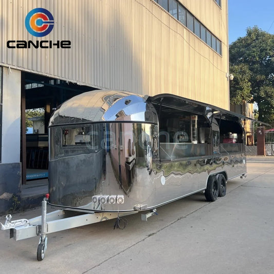 Mobile Airstream Remorque Snack Pizza Fast Food Truck Stainless Steel Catering Concession Coffee Food Trailer For Sale