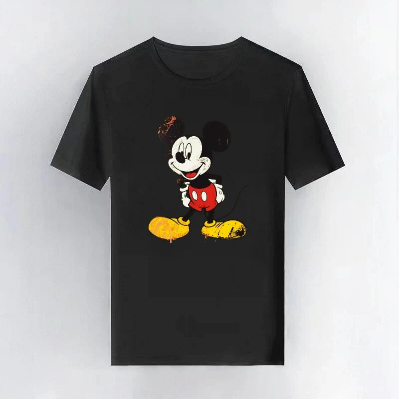 Mickey Mouse Disney Printing Pattern Casual Black O-Neck Short Sleeves Man Tops Trendy Woman Loose Tshirts Parent-child Clothing
