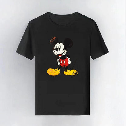 Mickey Mouse Disney Printing Pattern Casual Black O-Neck Short Sleeves Man Tops Trendy Woman Loose Tshirts Parent-child Clothing
