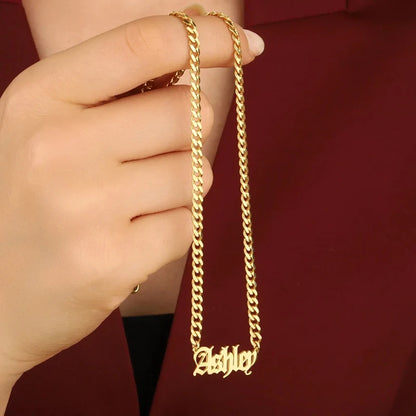 Cool Children Custom Name Necklace 4MM Cuban Chain Punk Rock Handsome Boy Girl Nameplate Pendant Necklace Birthday Gifts