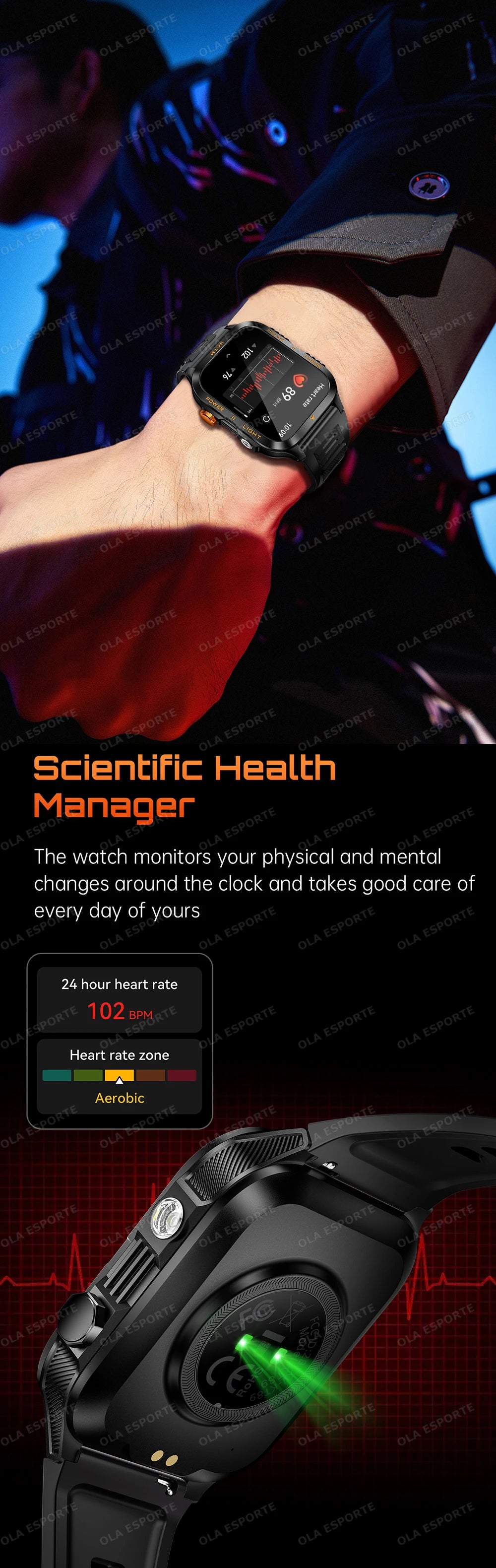 Smart Watch For Android IOS AMOLED Screen Bluetooth Call Fitness Clock 100+ Sports Modes Pedometer 880mAh Battery Men Smartwatch