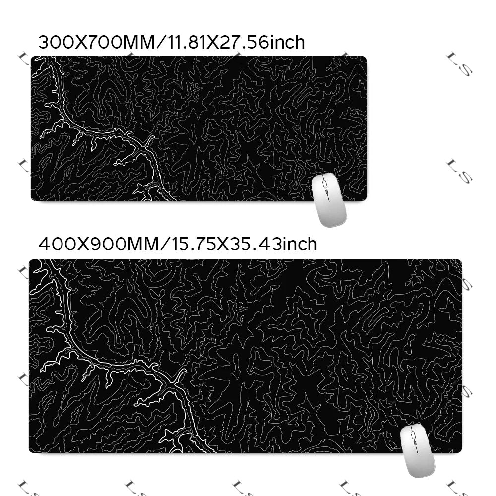 Black White Topographic Map XXL Mouse pad Computer Keyboard Pad Mouse Mat Gamer Soft Office Carpet Table Mat Desktop MousePad