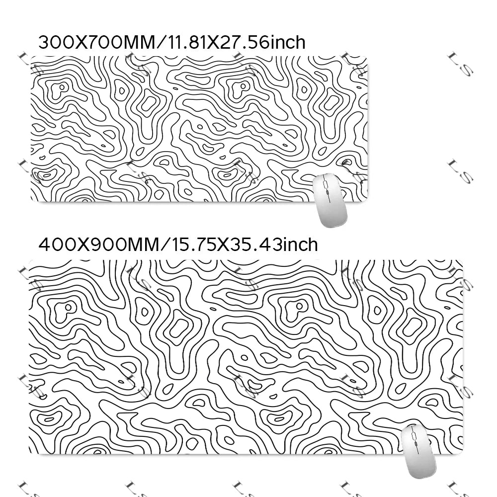 Black White Topographic Map XXL Mouse pad Computer Keyboard Pad Mouse Mat Gamer Soft Office Carpet Table Mat Desktop MousePad