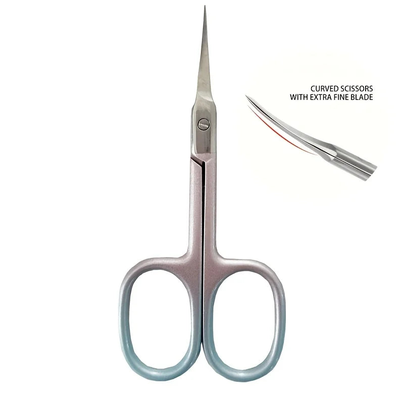 Gradient Pink Curved Stainless Steel Scissors Multi-Purpose Beauty Tool for Eyebrows Nails and Makeup Care Non-Slip Grip