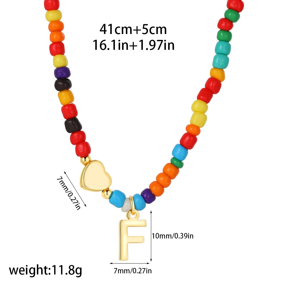 Colorful 26 Initial Letter Necklace Wedding for Women Adjustable Fashion Heart Beads Clavicle Chain Necklaces Christmas Jewelry