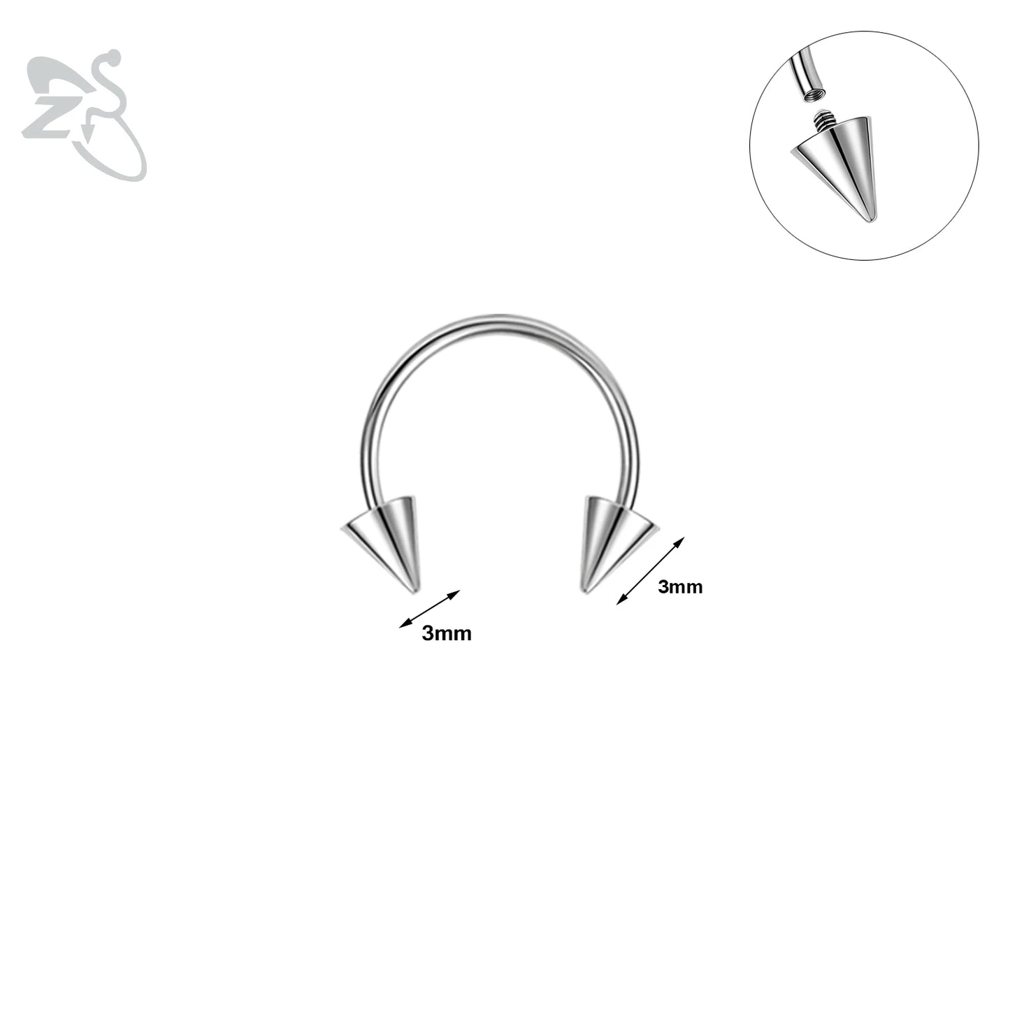 ZS 1PC 16G/18G Spike Nose Rings Stainless Steel Septum Clicker Silver Color Ear Helix Diath Internal Thread Tragus Piercing