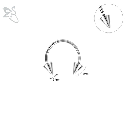 ZS 1PC 16G/18G Spike Nose Rings Stainless Steel Septum Clicker Silver Color Ear Helix Diath Internal Thread Tragus Piercing