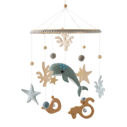 Baby Soft Felt Cartoon Wool Ball Seashell Rattles Hanging Bed Bell Newborn Mobile Crib Wooden Bracket Montessori Education Toys
