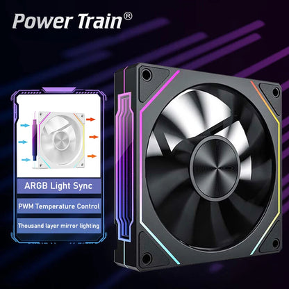 Power Train PRISM 5 Pro Computer Chassis Fan 120mm ARGB 4Pin PWM Quiet CPU Cooling Fan 12V Large Air Volume 56.8CFM/600-1500RPM