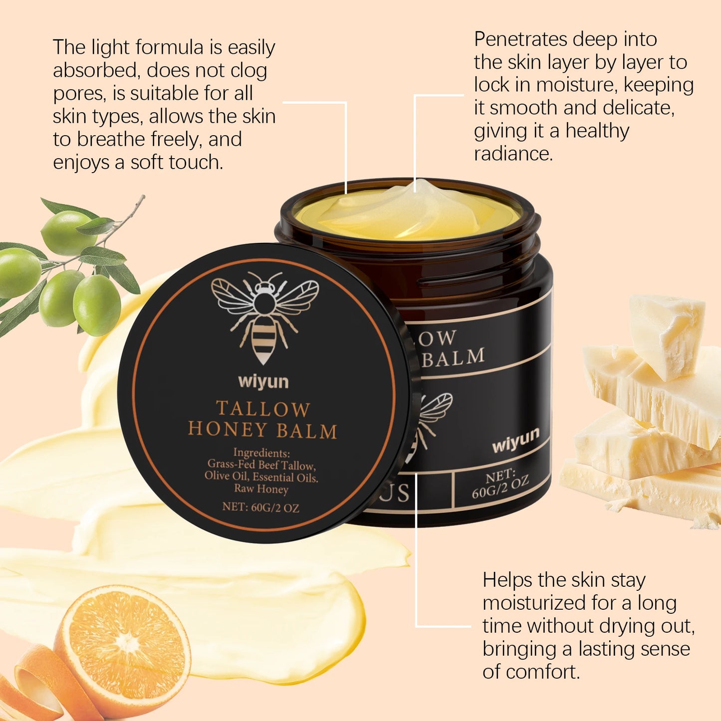 Beef Tallow Honey Moisturizing Cream Hydration Nourishing Korean Skin Care Bleaching Firming Face Body Moisturizer Lotion