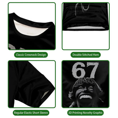 Fun Doot Doot 6 7meme Print T-Shirt Six Seven Slang Term Brain Rot Short-Sleeve Tee SCP-67 Unisex Casual Fashion Streetwear Tops