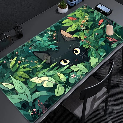 Black Cat Mouse Pad in The Grass,anti-slip Rubber Game Pad,durable Table Pad, Stitched Edges,suitable for Home Office and Gaming