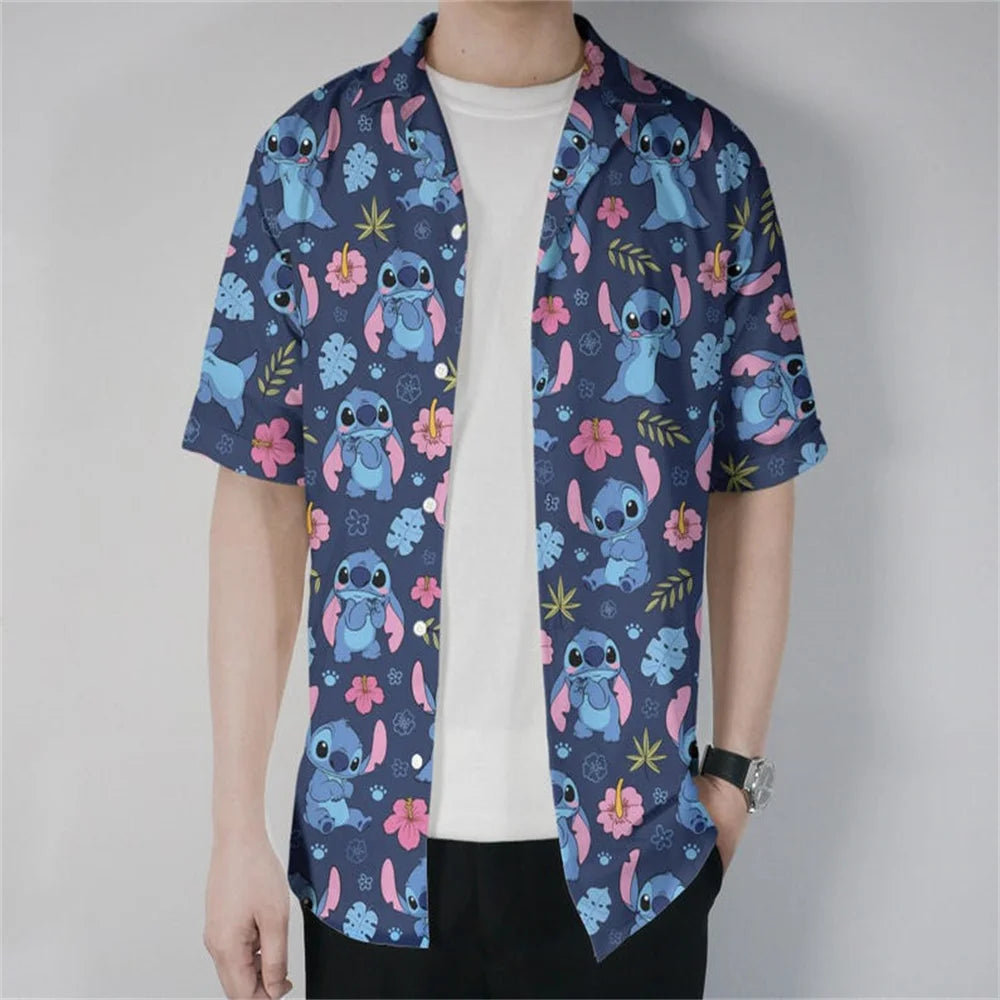 Stitch Button Shirts/Hawaiian Shirts Disney Trip Hawaiian Shirts Fun Stitch Cartoon Vacation Shirts For Men And Women Fashion