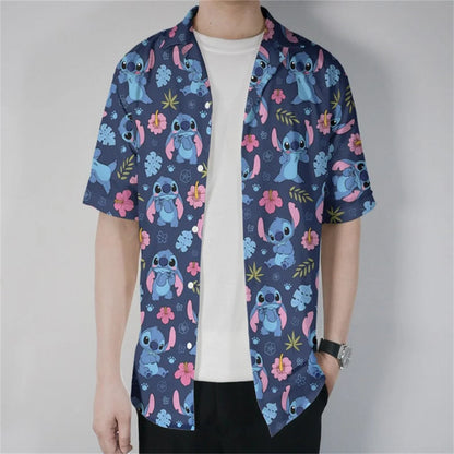 Stitch Button Shirts/Hawaiian Shirts Disney Trip Hawaiian Shirts Fun Stitch Cartoon Vacation Shirts For Men And Women Fashion