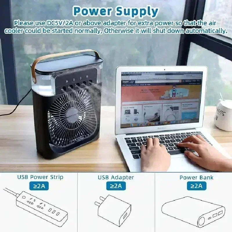 Home - Friendly Portable Fan Air Conditioner: 3 - in - 1 Design with Humidifier USB Electric LED Night Light