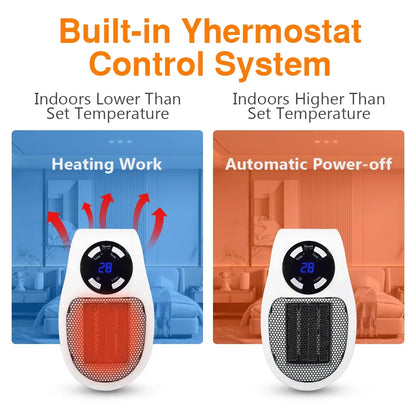 Plug In Electric Heater 500W Portable Room Heater Remote Control Mini Radiator Heating Stove Home Appliance Warmer