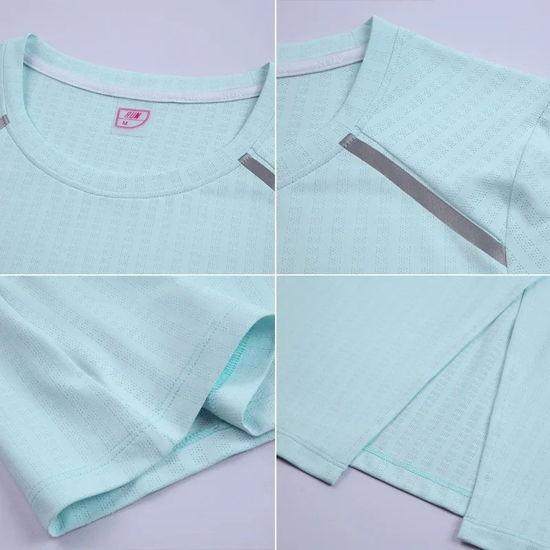 Women's Gym Jogging T-shirt Marathon Running Short Sleeve Tops Outdoor Ladies Sports Shirts Fitness Sweatshirt Yoga Dry Fit Tee
