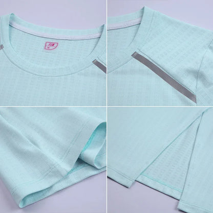 Women's Gym Jogging T-shirt Marathon Running Short Sleeve Tops Outdoor Ladies Sports Shirts Fitness Sweatshirt Yoga Dry Fit Tee